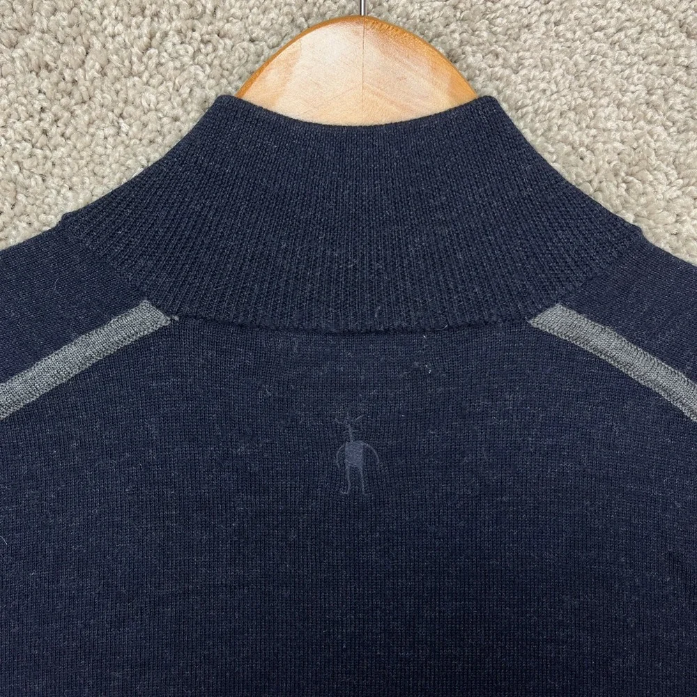 Smartwool 1/4 Zip Merino Wool Sweater Mens M Navy Blue Gray Long Sleeve EUC - Picture 4 of 9